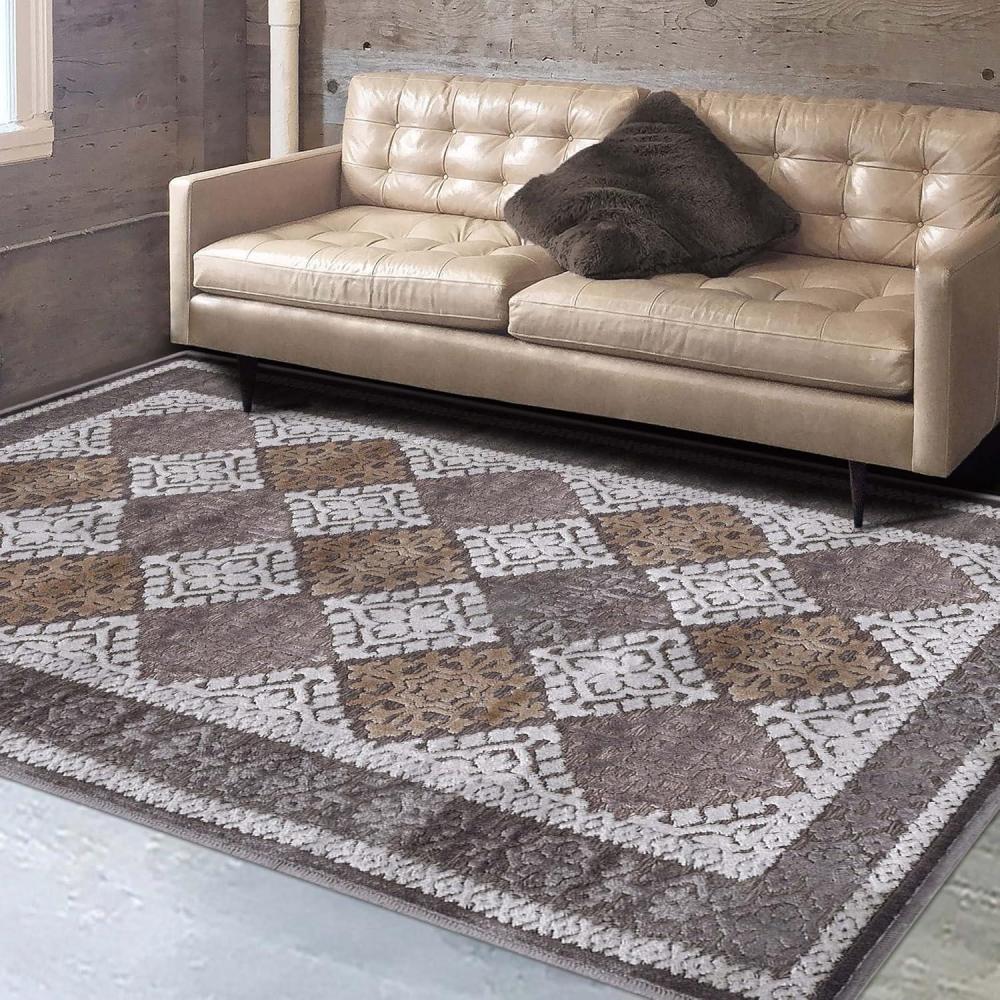 imageSuperior CottonPolyester Blend Diamond Geometric Area Rug with Spray Latex Backing 4 x 6 GreySlate