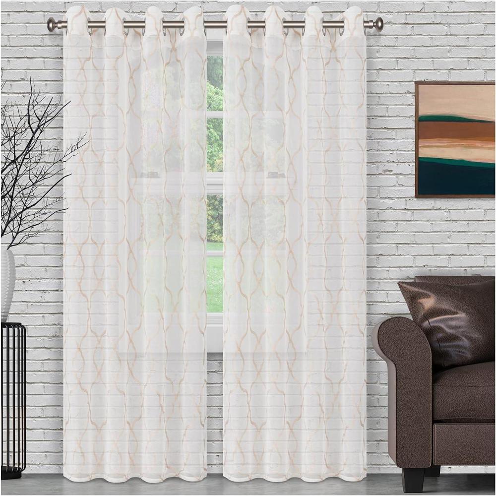 imageSuperior Dalitso Rope Sheer Curtains Window Accents Braided Rope Stripe Te x tured Traditional Modern Transitional Design with Stainless Grommets Curtain Set of 2 Panels 52quot W x 108quot L WhiteChampagne