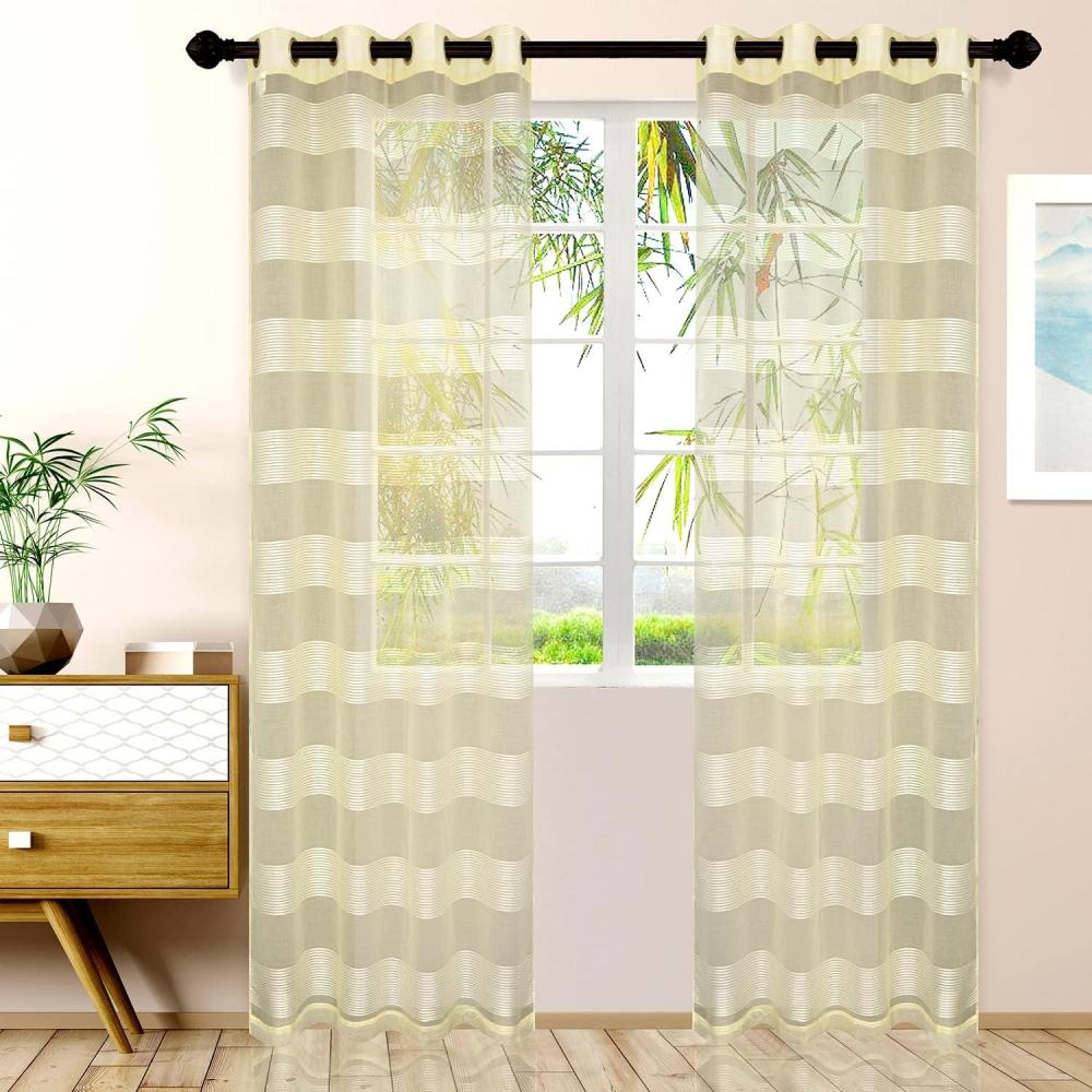 imageSuperior Dalitso Rope Sheer Curtains Window Accents Braided Rope Stripe Textured Traditional Modern Transitional Design with Stainless Grommets Curtain Set of 2 Panels 52quot x 84quot LimeCream