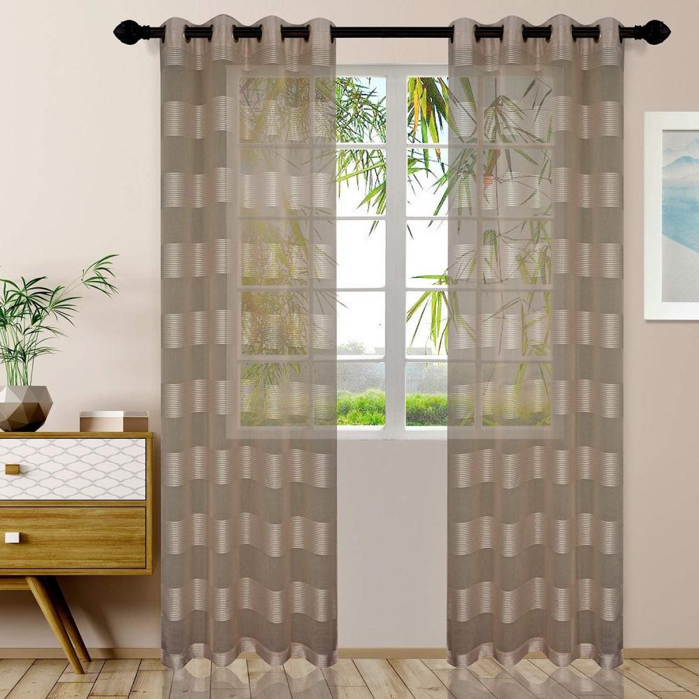 imageSuperior Dalitso Rope Sheer Curtains Window Accents Braided Rope Stripe Textured Traditional Modern Transitional Design with Stainless Grommets Curtain Set of 2 Panels 52quot x 84quot LimeEcru