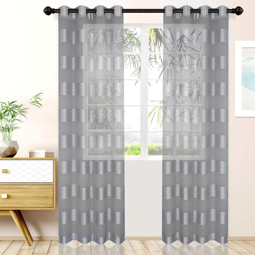 imageSuperior Dalitso Rope Sheer Curtains Window Accents Braided Rope Stripe Textured Traditional Modern Transitional Design with Stainless Grommets Curtain Set of 2 Panels 52quot x 84quot LimeGraphite