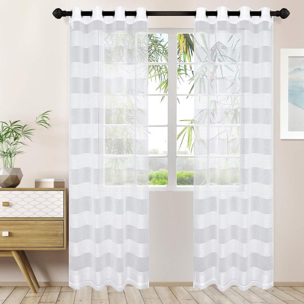 imageSuperior Dalitso Rope Sheer Curtains Window Accents Braided Rope Stripe Textured Traditional Modern Transitional Design with Stainless Grommets Curtain Set of 2 Panels 52quot x 84quot LimeWhite
