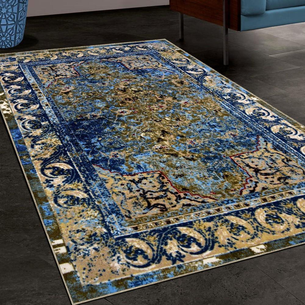 imageSuperior Edgeworth Bakhtiari Mediterranean Indoor Area Rug for Living Room Bedroom Office Kitchen Dining Washable Rugs Foam Backing Angeles Collection 4 x 6 GreenBeige4 x 6