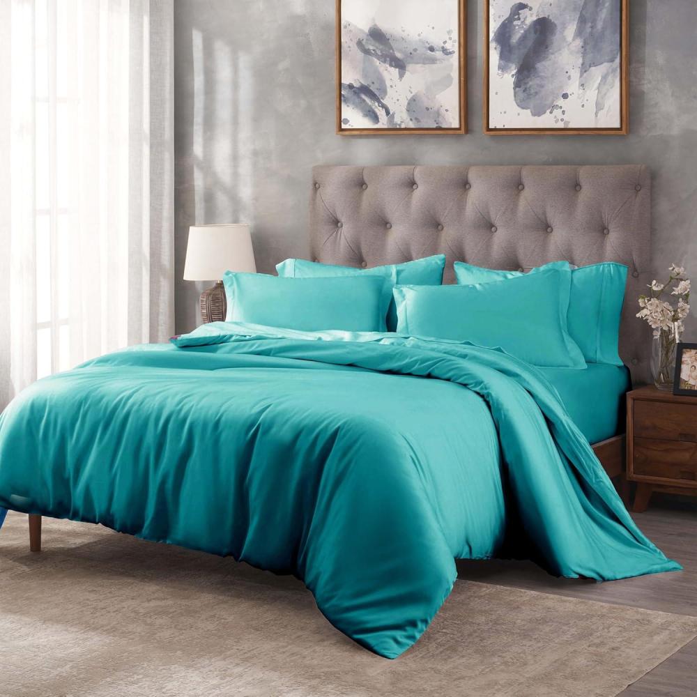imageSuperior Egyptian Cotton 300 Thread Count Duvet Cover Set Soft Comforter Covers Luxury Bedding Essentials Button Closure Includes 1 Duvet Cover 1 Pillow Sham Twin TealTeal  Z