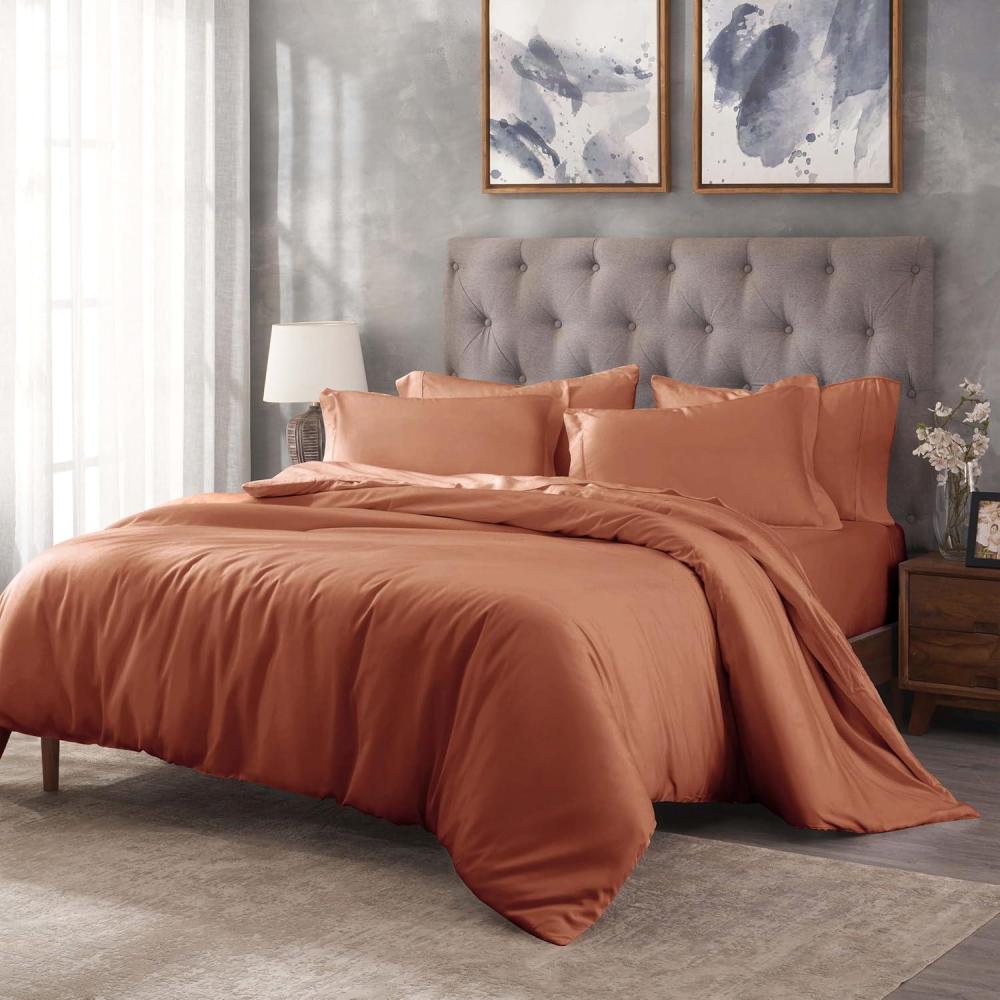 imageSuperior Egyptian Cotton 300 Thread Count Duvet Cover Set Soft Comforter Covers Luxury Bedding Essentials Button Closure Includes 1 Duvet Cover 1 Pillow Sham Twin TealPumpkin  Z
