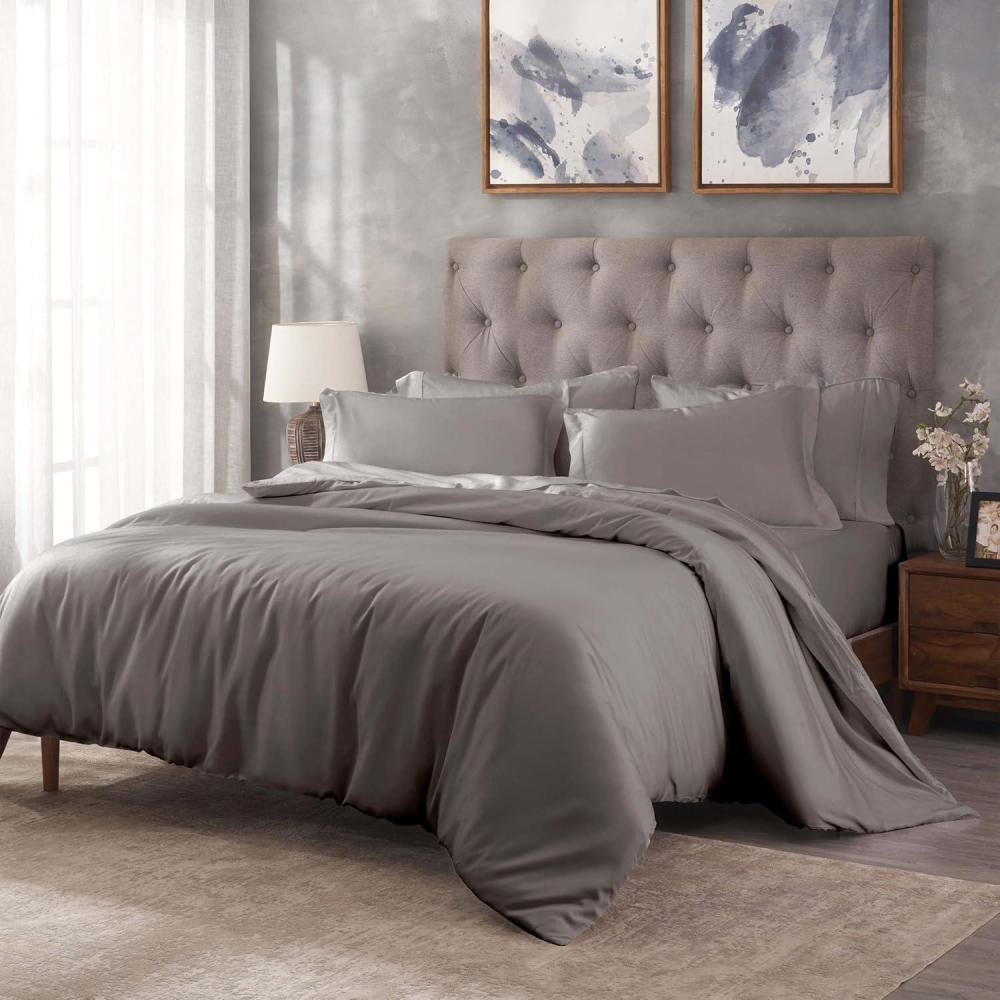 imageSuperior Egyptian Cotton 300 Thread Count Duvet Cover Set Soft Comforter Covers Luxury Bedding Essentials Button Closure Includes 1 Duvet Cover 1 Pillow Sham Twin TealGrey  Z