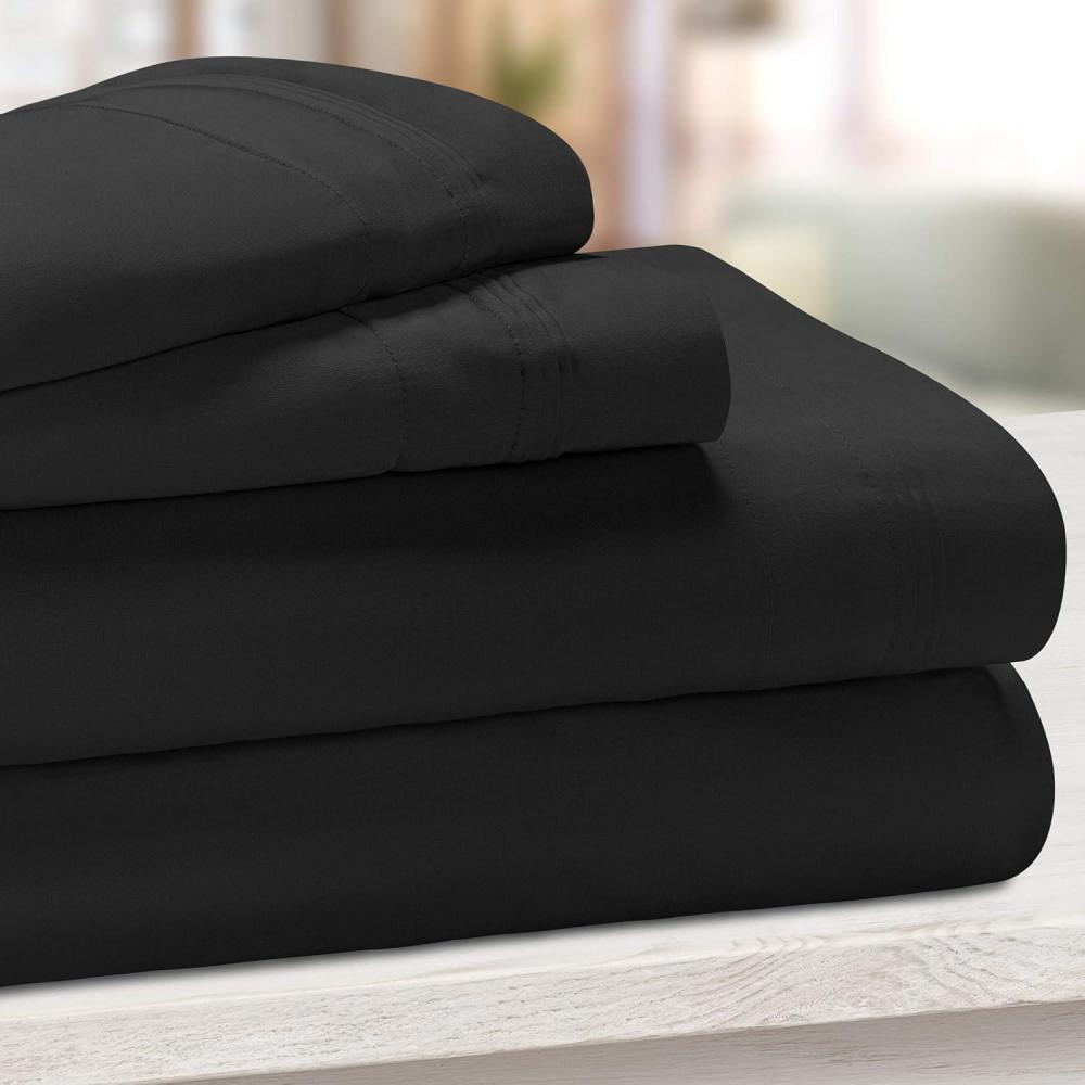 imageSuperior Egyptian Cotton 4 Piece Sheet Set 650 Thread Count EcoFriendly Sustainable Sheets UltraSoft Basics Solid Deep Pocket Fitted Sheet Flat Sheet Pillowcases King WhiteBlack