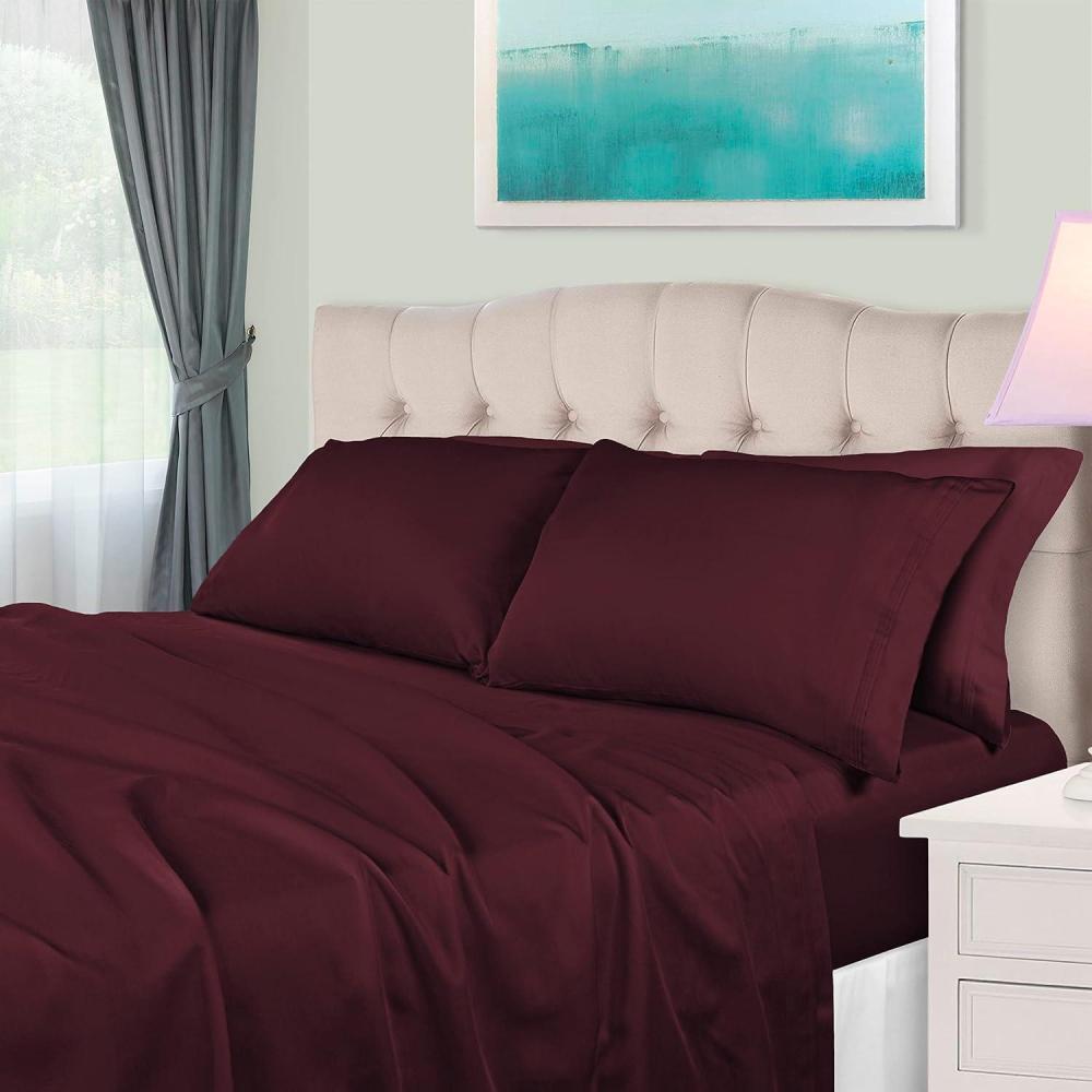 imageSuperior Egyptian Cotton 4 Piece Sheet Set 650 Thread Count EcoFriendly Sustainable Sheets UltraSoft Basics Solid Deep Pocket Fitted Sheet Flat Sheet Pillowcases King WhitePlum