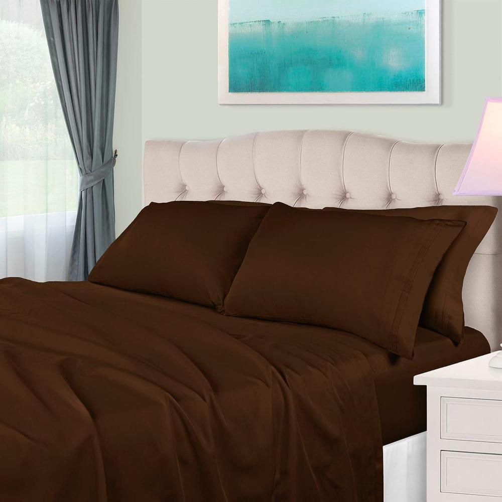 imageSuperior Egyptian Cotton 4 Piece Sheet Set 650 Thread Count EcoFriendly Sustainable Sheets UltraSoft Basics Solid Deep Pocket Fitted Sheet Flat Sheet Pillowcases King WhiteChocolate