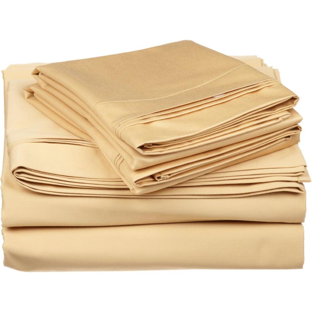 imageSuperior Egyptian Cotton 4 Piece Sheet Set 650 Thread Count EcoFriendly Sustainable Sheets UltraSoft Basics Solid Deep Pocket Fitted Sheet Flat Sheet Pillowcases King WhiteGold