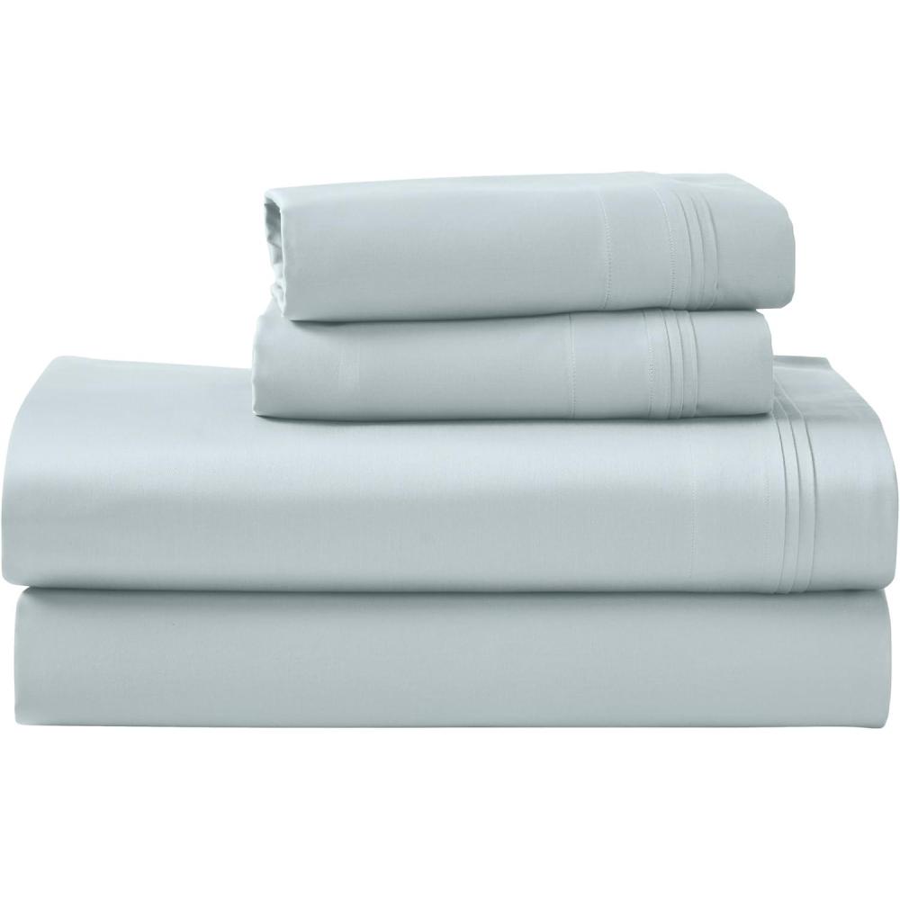 imageSuperior Egyptian Cotton 4 Piece Sheet Set Luxury 1000 Thread Count Modern Design Sustainable Sheets Soft Basics Solid Deep Pocket Fitted Sheet Flat Sheet Pillowcases Olympic Queen WhiteBaby Blue