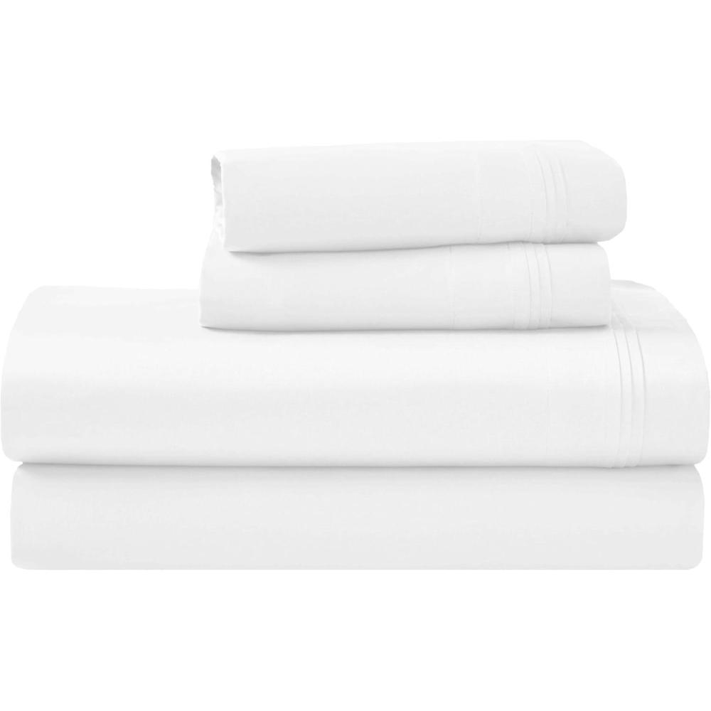 imageSuperior Egyptian Cotton 4 Piece Sheet Set Luxury 1000 Thread Count Modern Design Sustainable Sheets Soft Basics Solid Deep Pocket Fitted Sheet Flat Sheet Pillowcases Olympic Queen WhiteA White