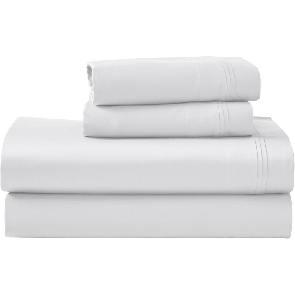 imageSuperior Egyptian Cotton 4 Piece Sheet Set Luxury 1000 Thread Count Modern Design Sustainable Sheets Soft Basics Solid Deep Pocket Fitted Sheet Flat Sheet Pillowcases Olympic Queen WhitePlatinum