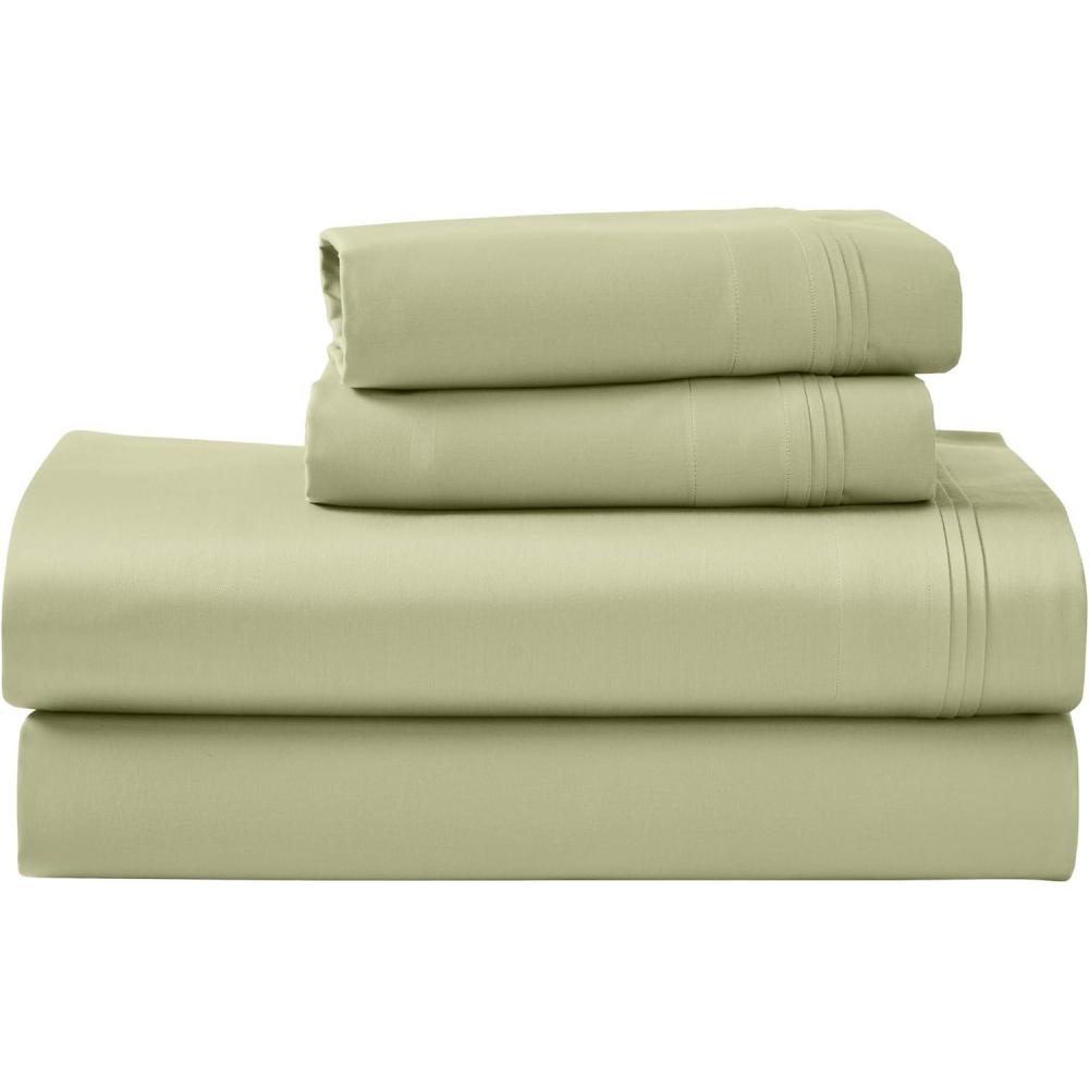 imageSuperior Egyptian Cotton 4 Piece Sheet Set Luxury 1000 Thread Count Modern Design Sustainable Sheets Soft Basics Solid Deep Pocket Fitted Sheet Flat Sheet Pillowcases Olympic Queen WhiteSage