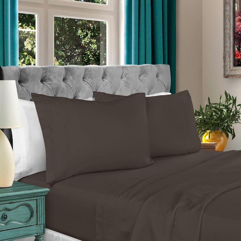 imageSuperior Egyptian Cotton 4 Piece Sheet Set Luxury 1000 Thread Count Modern Design Sustainable Sheets Soft Basics Solid Deep Pocket Fitted Sheet Flat Sheet Pillowcases Olympic Queen WhiteCharcoal  Xd