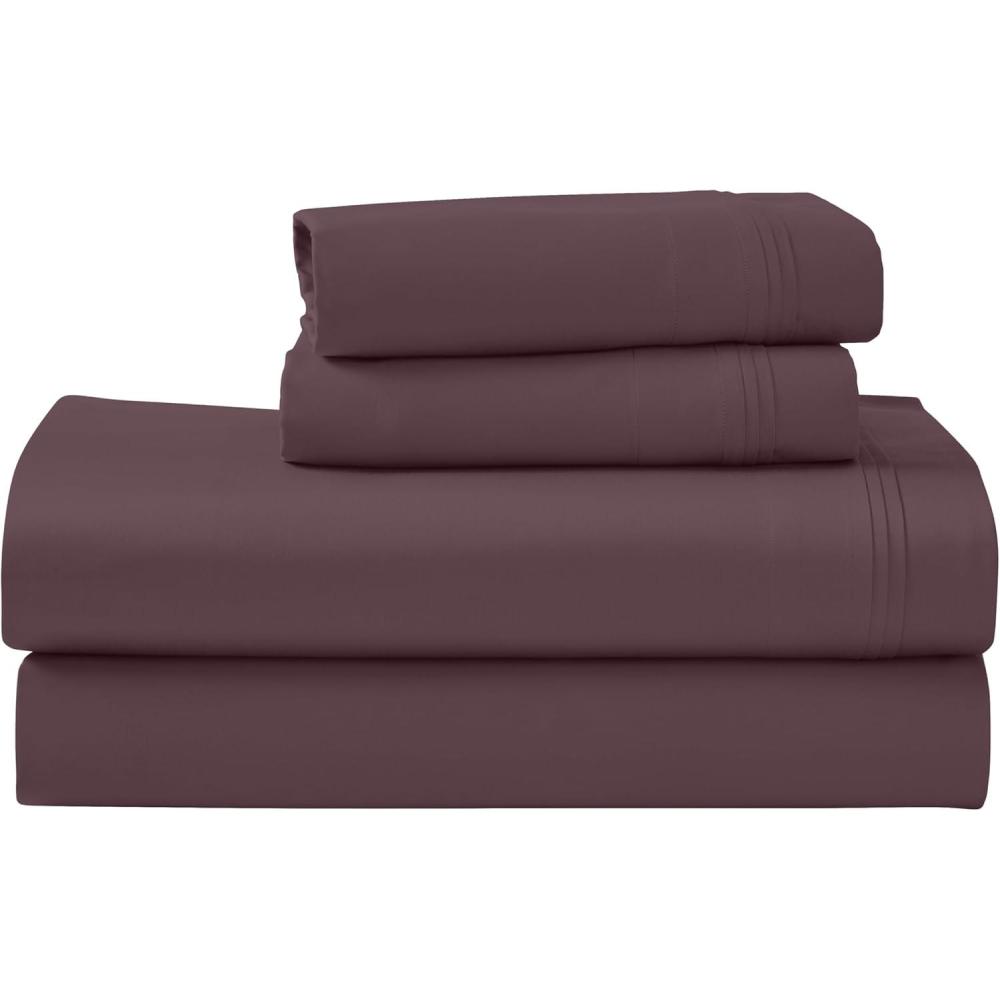 imageSuperior Egyptian Cotton 4 Piece Sheet Set Luxury 1000 Thread Count Modern Design Sustainable Sheets Soft Basics Solid Deep Pocket Fitted Sheet Flat Sheet Pillowcases Olympic Queen WhitePlum  Extra Deep