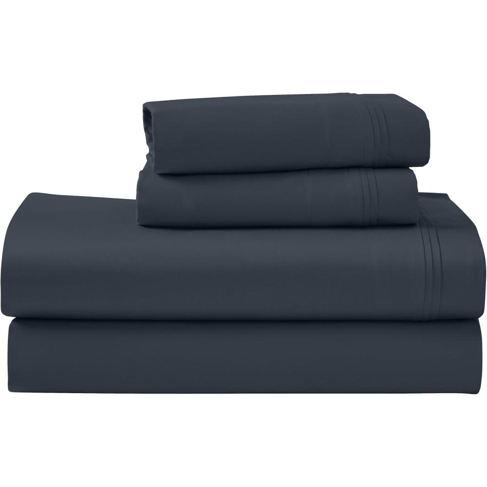 imageSuperior Egyptian Cotton 4 Piece Sheet Set Luxury 1000 Thread Count Modern Design Sustainable Sheets Soft Basics Solid Deep Pocket Fitted Sheet Flat Sheet Pillowcases Olympic Queen WhiteNavy Blue