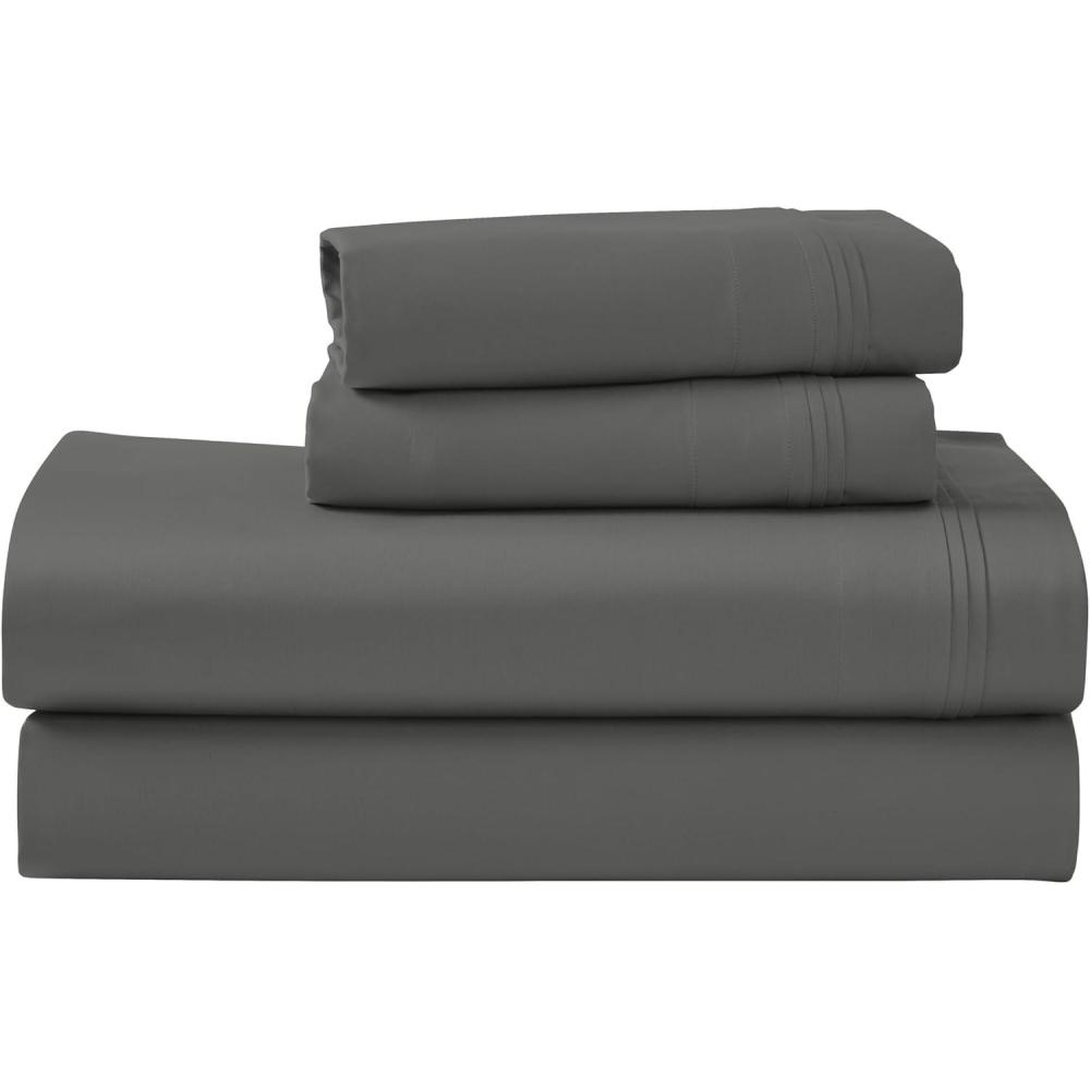 imageSuperior Egyptian Cotton 4 Piece Sheet Set Luxury 1000 Thread Count Modern Design Sustainable Sheets Soft Basics Solid Deep Pocket Fitted Sheet Flat Sheet Pillowcases Olympic Queen WhiteGrey