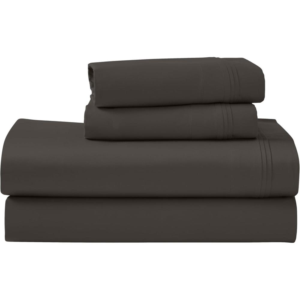 imageSuperior Egyptian Cotton 4 Piece Sheet Set Luxury 1000 Thread Count Modern Design Sustainable Sheets Soft Basics Solid Deep Pocket Fitted Sheet Flat Sheet Pillowcases Olympic Queen WhiteCharcoal