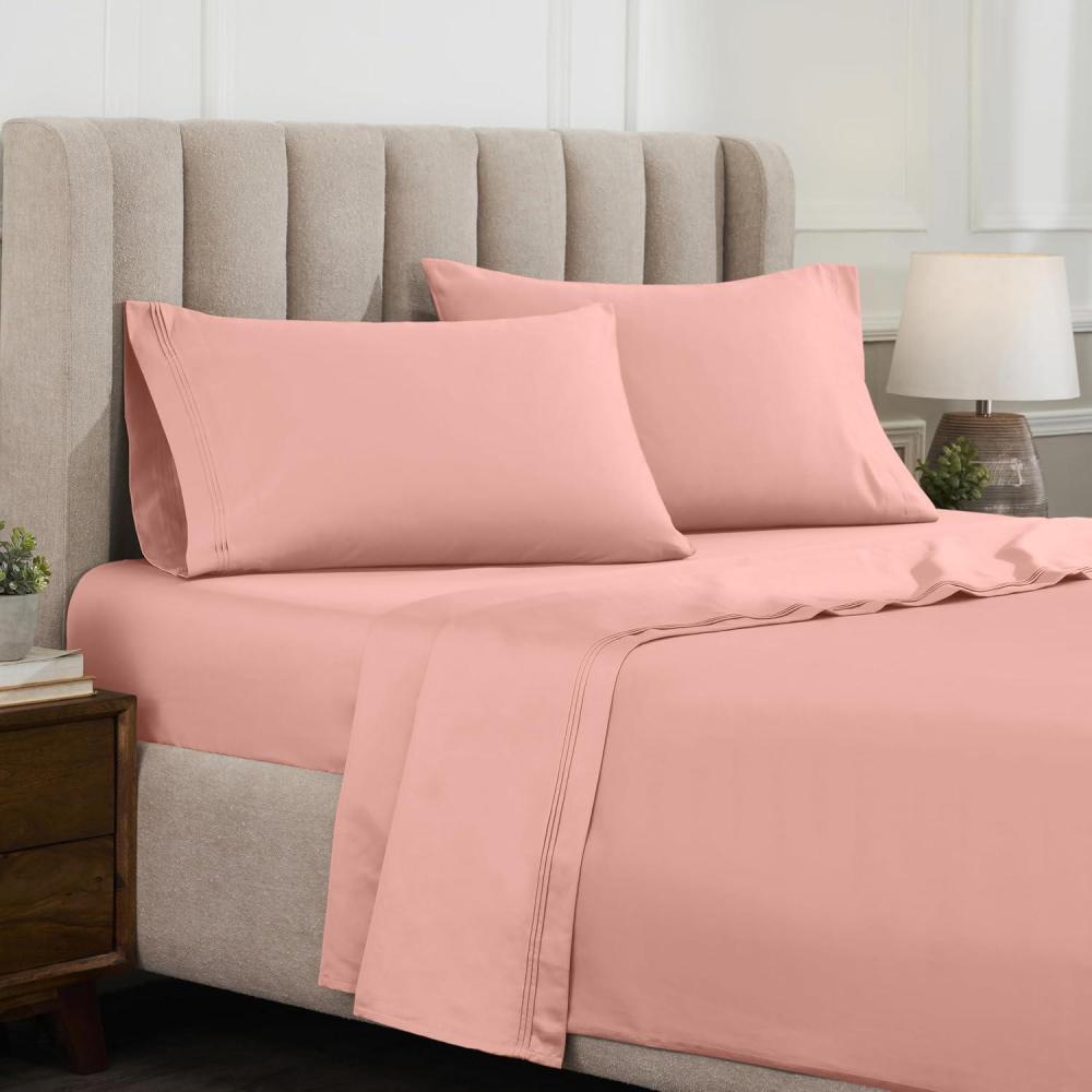 imageSuperior Egyptian Cotton 4 Piece Sheet Set Luxury 1000 Thread Count Modern Design Sustainable Sheets Soft Basics Solid Deep Pocket Fitted Sheet Flat Sheet Pillowcases Olympic Queen WhiteDeep Sea  Z