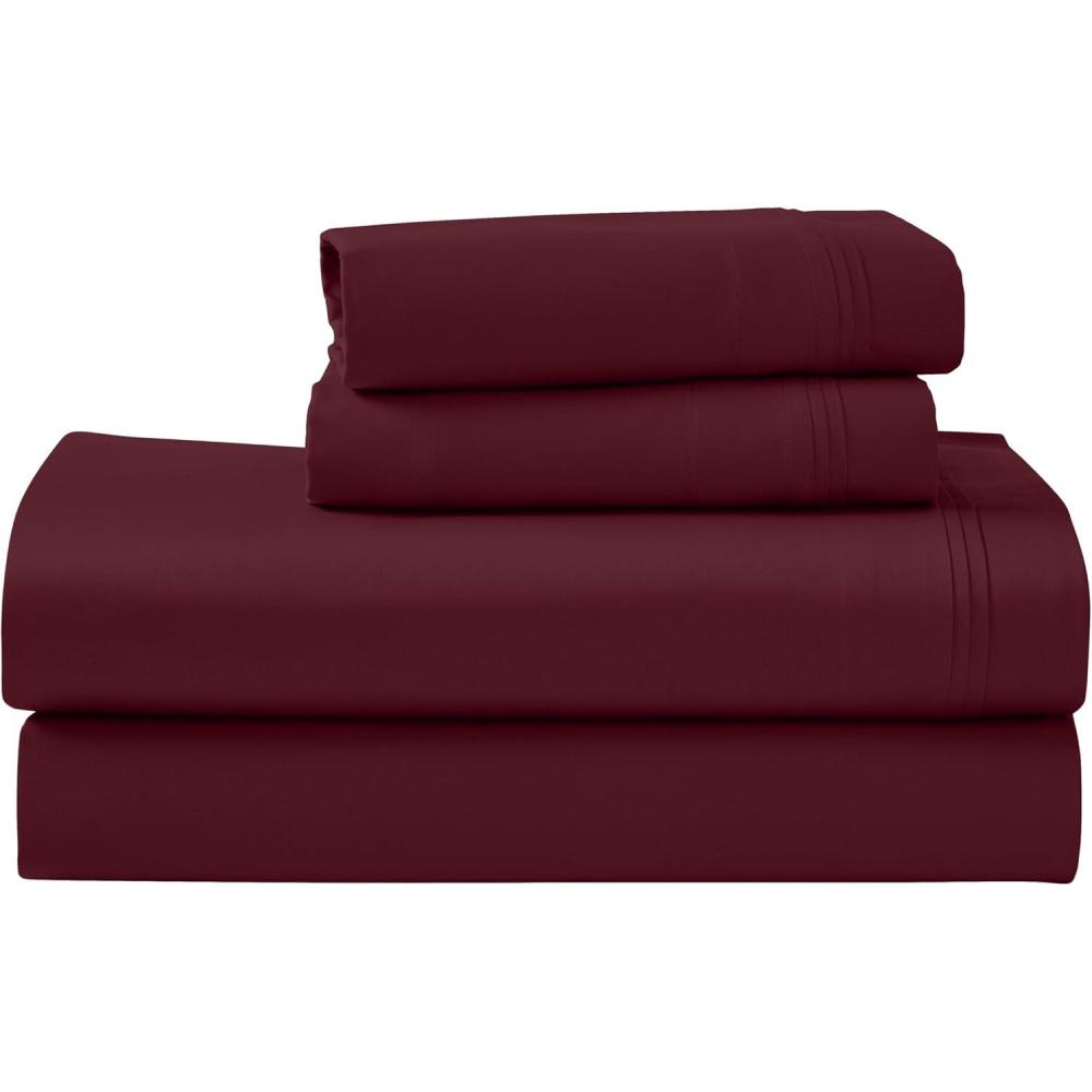 imageSuperior Egyptian Cotton 4 Piece Sheet Set Luxury 1000 Thread Count Modern Design Sustainable Sheets Soft Basics Solid Deep Pocket Fitted Sheet Flat Sheet Pillowcases Olympic Queen WhiteBurgundy