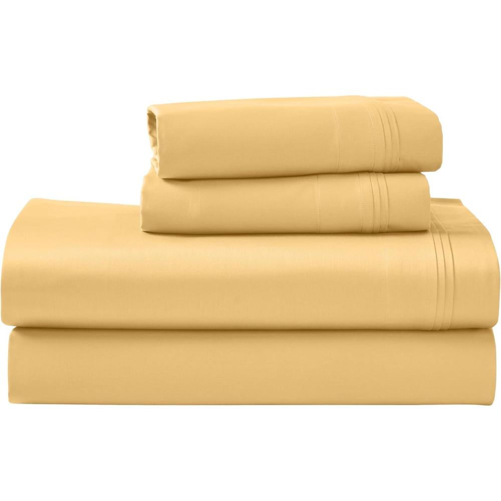 imageSuperior Egyptian Cotton 4 Piece Sheet Set Luxury 1000 Thread Count Modern Design Sustainable Sheets Soft Basics Solid Deep Pocket Fitted Sheet Flat Sheet Pillowcases Olympic Queen WhiteGold