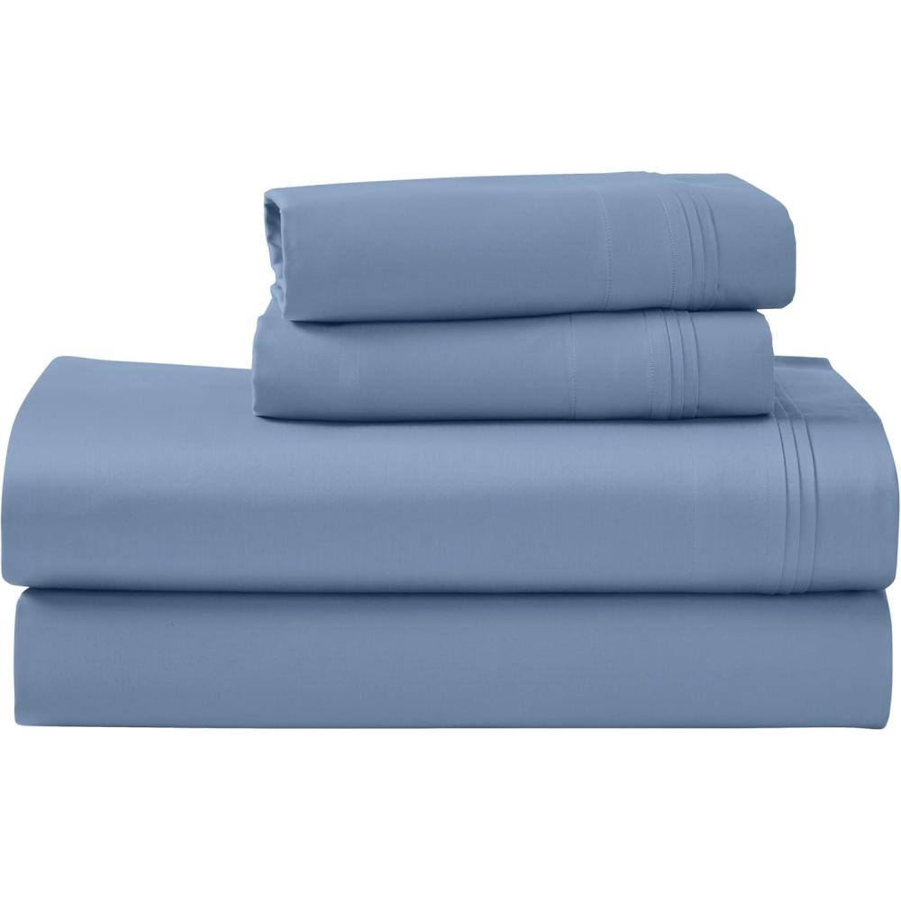 imageSuperior Egyptian Cotton 4 Piece Sheet Set Luxury 1000 Thread Count Modern Design Sustainable Sheets Soft Basics Solid Deep Pocket Fitted Sheet Flat Sheet Pillowcases Olympic Queen WhiteMedium Blue