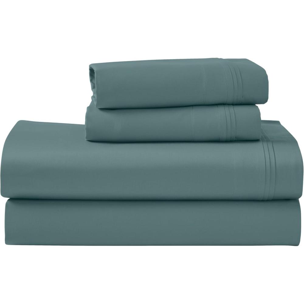 imageSuperior Egyptian Cotton 4 Piece Sheet Set Luxury 1000 Thread Count Modern Design Sustainable Sheets Soft Basics Solid Deep Pocket Fitted Sheet Flat Sheet Pillowcases Olympic Queen WhiteDeep Sea