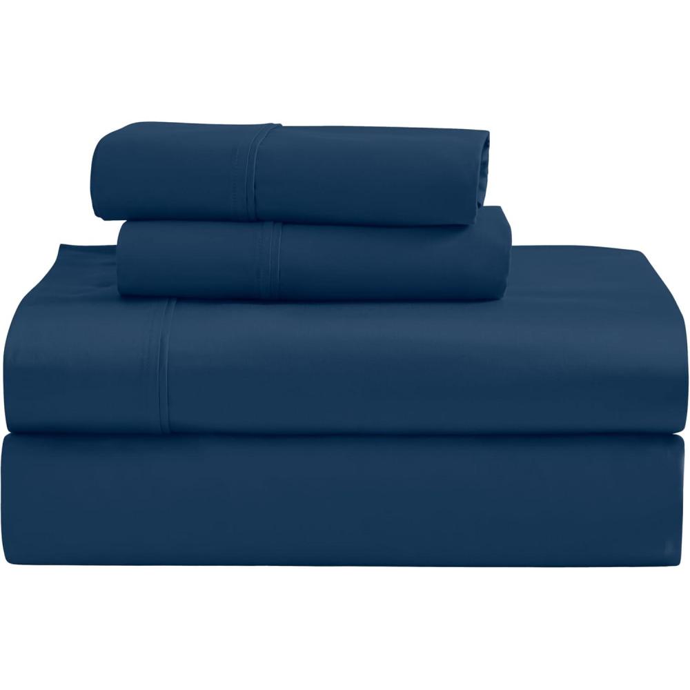 imageSuperior Egyptian Cotton 4 Piece Sheet Set Luxury 1200 Thread Count EcoFriendly Sustainable Sheets UltraSoft Basics Solid Deep Pocket Fitted Sheet Flat Sheet Pillowcases King WhiteNavy Blue  Z
