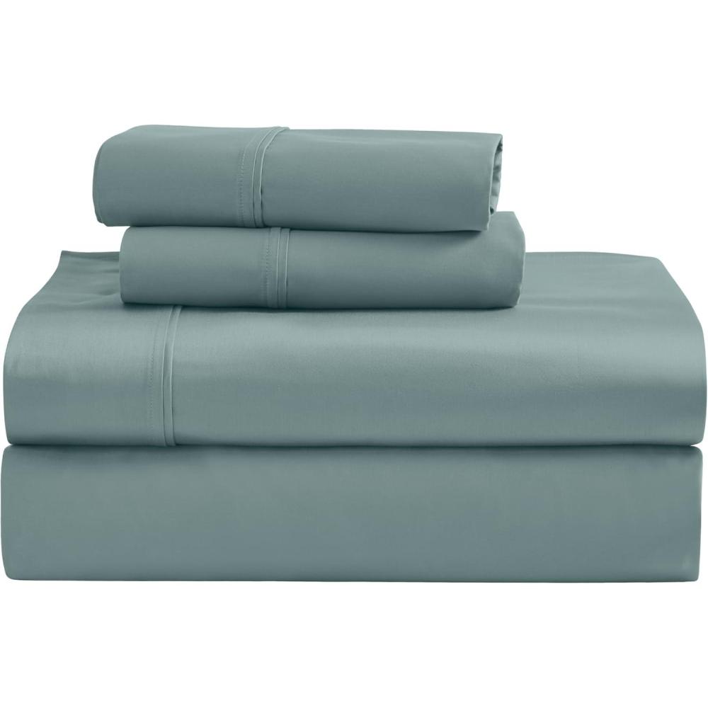 imageSuperior Egyptian Cotton 4 Piece Sheet Set Luxury 1200 Thread Count EcoFriendly Sustainable Sheets UltraSoft Basics Solid Deep Pocket Fitted Sheet Flat Sheet Pillowcases King WhiteTeal  Z