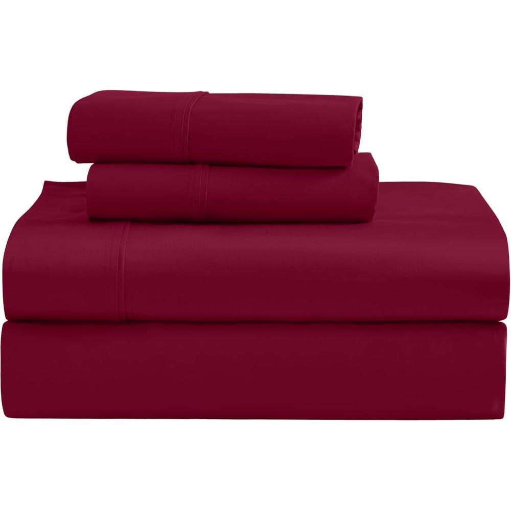 imageSuperior Egyptian Cotton 4 Piece Sheet Set Luxury 1200 Thread Count EcoFriendly Sustainable Sheets UltraSoft Basics Solid Deep Pocket Fitted Sheet Flat Sheet Pillowcases King WhiteBurgundy  Z