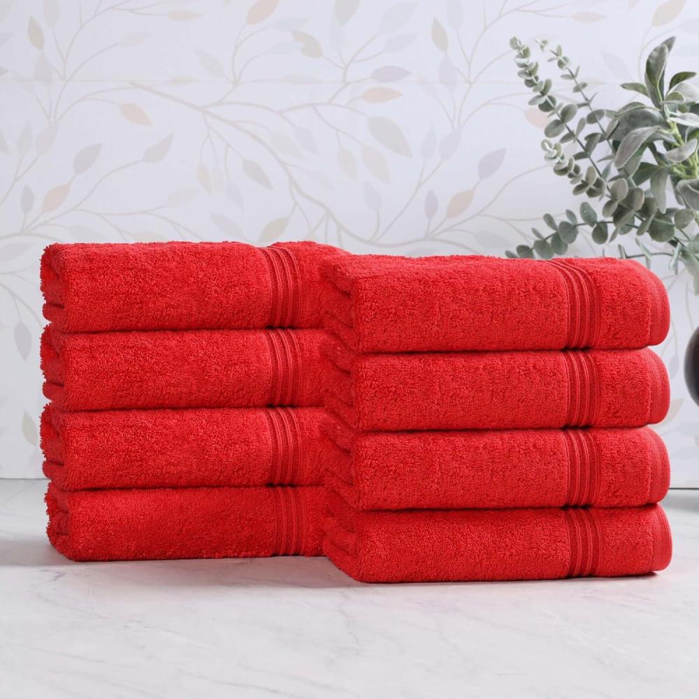 imageSuperior Egyptian Cotton Bath Towel Set Towels For Home Bathroom Master Guest Bath Decor Essentials Quick Dry Absorbent Large Body Towels Spa Hotel Resort Adult Kids Set of 8 CanaryRed