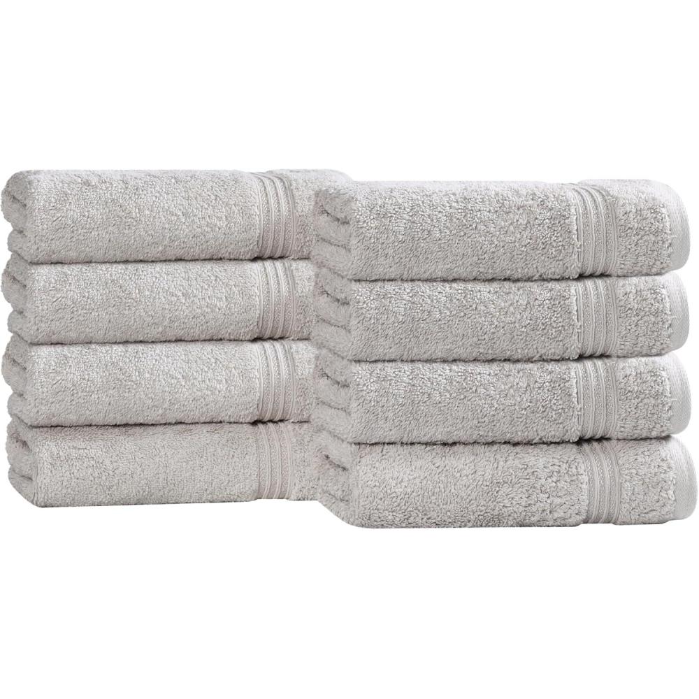 imageSuperior Egyptian Cotton Bath Towel Set Towels For Home Bathroom Master Guest Bath Decor Essentials Quick Dry Absorbent Large Body Towels Spa Hotel Resort Adult Kids Set of 8 CanarySilver