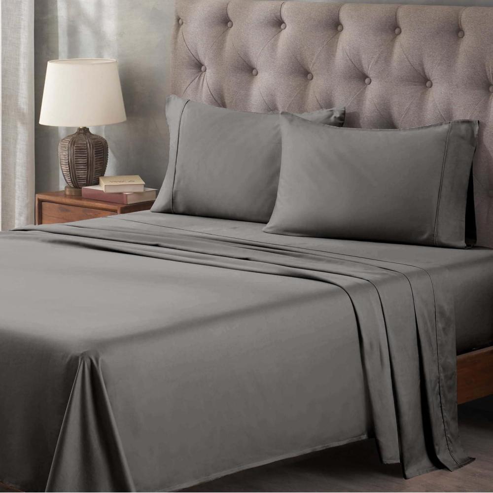 imageSuperior Egyptian Cotton Sheet Set Premium 400 Thread Count 100 Egyptian Cotton Solid Sheets Set Soft Sateen Weave Hotel Style 18quot Deep Pocket Fitted Flat and Pillow Cases  Twin XL BurgundyGrey