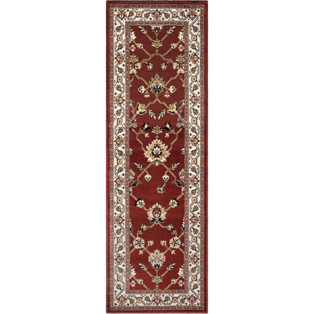 imageSuperior Elegant Kingfield Collection Area Rug 8mm Pile Height with Jute Backing Classic Bordered Rug Design AntiStatic WaterRepellent Rugs  Black 27quot x 8 RunnerRed