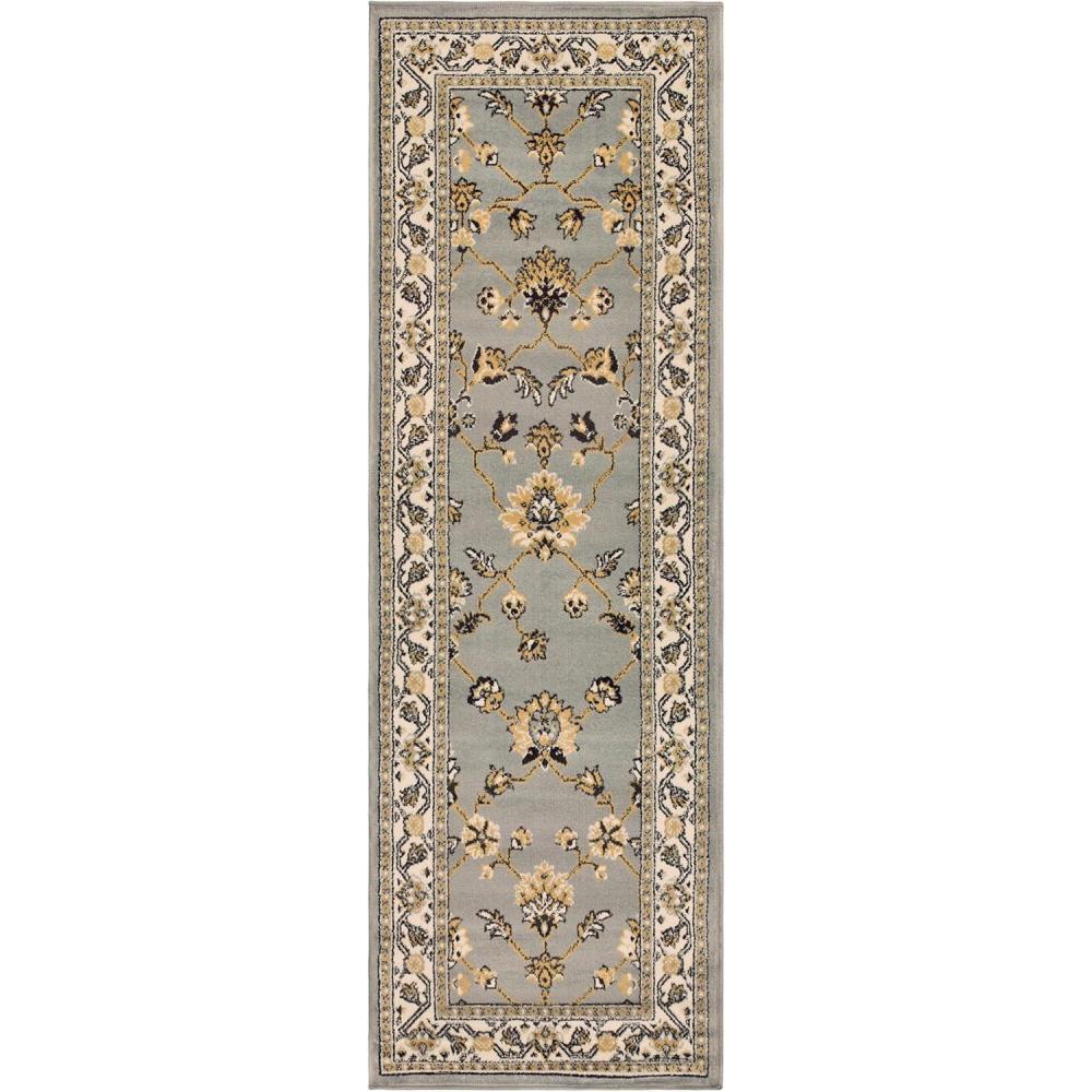imageSuperior Elegant Kingfield Collection Area Rug 8mm Pile Height with Jute Backing Classic Bordered Rug Design AntiStatic WaterRepellent Rugs  Black 27quot x 8 RunnerBlue