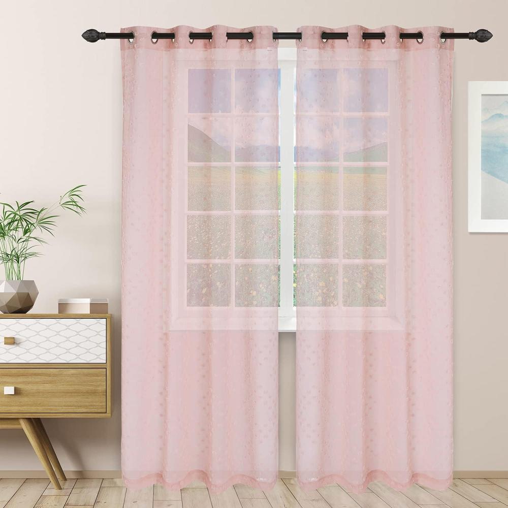 imageSuperior Embellished Poppy Sheer Curtains Window Accents Perfect for Natural Light Modern Transtitional Bohemian Floral Design with Grommets Curtain Set of 2 Panels 52quot X 63quot Lemon DropBlush