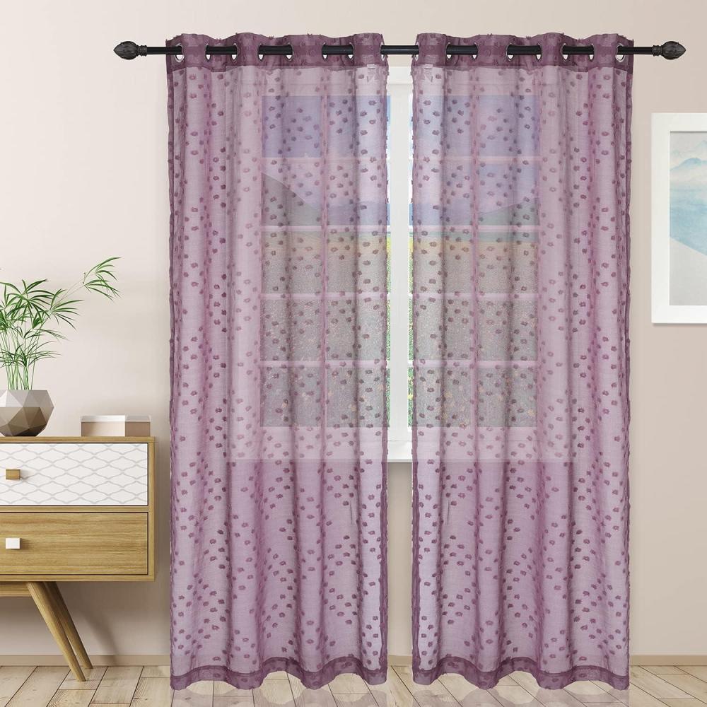 imageSuperior Embellished Poppy Sheer Curtains Window Accents Perfect for Natural Light Modern Transtitional Bohemian Floral Design with Grommets Curtain Set of 2 Panels 52quot X 63quot Lemon DropVineyard Wine