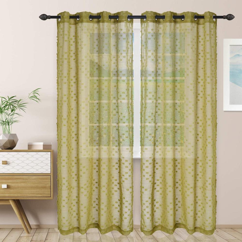imageSuperior Embellished Poppy Sheer Curtains Window Accents Perfect for Natural Light Modern Transtitional Bohemian Floral Design with Grommets Curtain Set of 2 Panels 52quot X 63quot Lemon DropLeaf Green