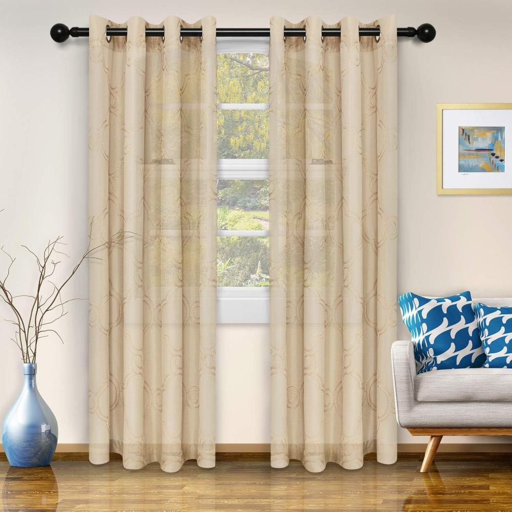 imageSuperior Embroidered Moroccan SemiSheer Curtains Window Accents Modern Transitional Bohemian Eclectic Style Geometric Trellis with Grommets Curtain Set of 2 Panels 52quot X 63quot AquariusBeige