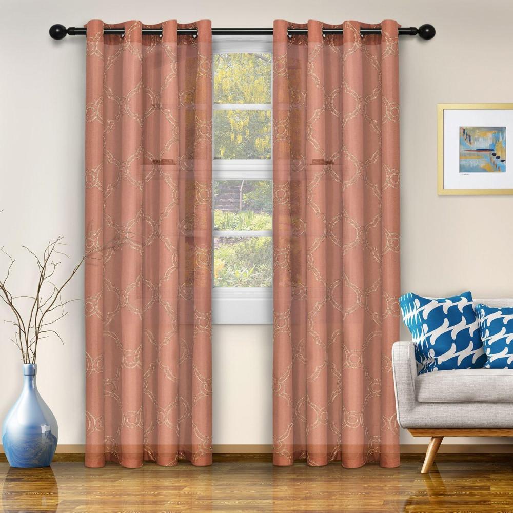 imageSuperior Embroidered Moroccan SemiSheer Curtains Window Accents Modern Transitional Bohemian Eclectic Style Geometric Trellis with Grommets Curtain Set of 2 Panels 52quot X 63quot AquariusRust