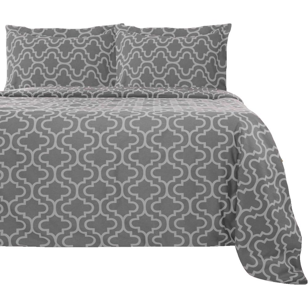 imageSuperior Extra Soft All Season 100 Brushed Cotton Flannel Solid Bedding Duvet Cover Set  Ivory KingCalifornia King SizeGrey Trellis