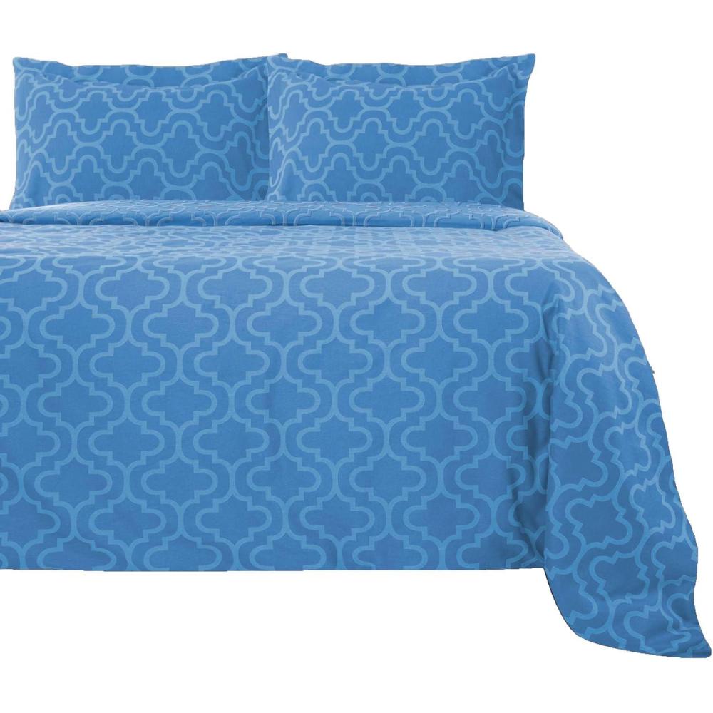 imageSuperior Extra Soft All Season 100 Brushed Cotton Flannel Solid Bedding Duvet Cover Set  Ivory KingCalifornia King SizeLight Blue Trellis