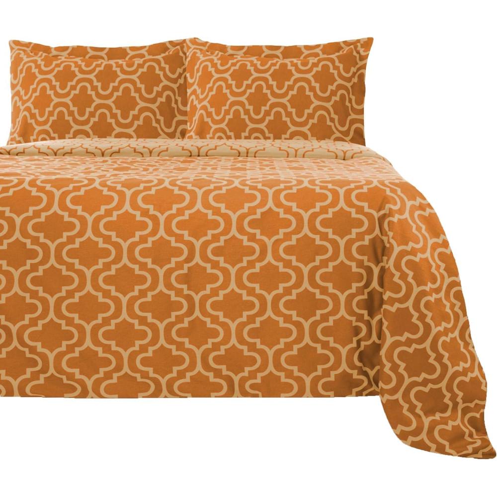 imageSuperior Extra Soft All Season 100 Brushed Cotton Flannel Solid Bedding Duvet Cover Set  Ivory KingCalifornia King SizePumpkin Trellis