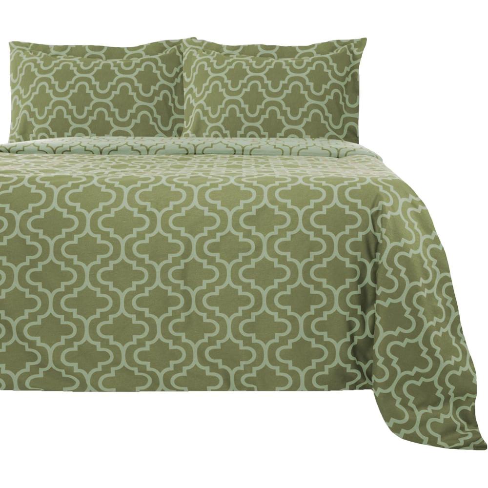 imageSuperior Extra Soft All Season 100 Brushed Cotton Flannel Solid Bedding Duvet Cover Set  Ivory KingCalifornia King SizeSage Trellis
