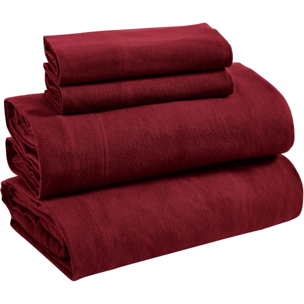 imageSuperior Extra Soft All Season 100 Brushed Cotton Flannel Solid Bedding Sheet Set with Deep Pockets Fitted Sheet  Navy Blue King SizeBurgundy