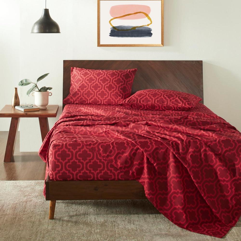 imageSuperior Extra Soft All Season 100 Brushed Cotton Flannel Solid Bedding Sheet Set with Deep Pockets Fitted Sheet  Navy Blue King SizeBurgundy Trellis