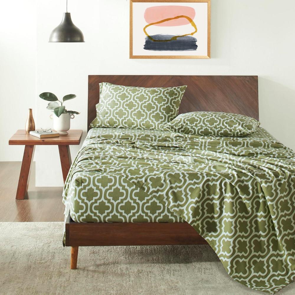 imageSuperior Extra Soft All Season 100 Brushed Cotton Flannel Solid Bedding Sheet Set with Deep Pockets Fitted Sheet  Navy Blue King SizeSage Trellis