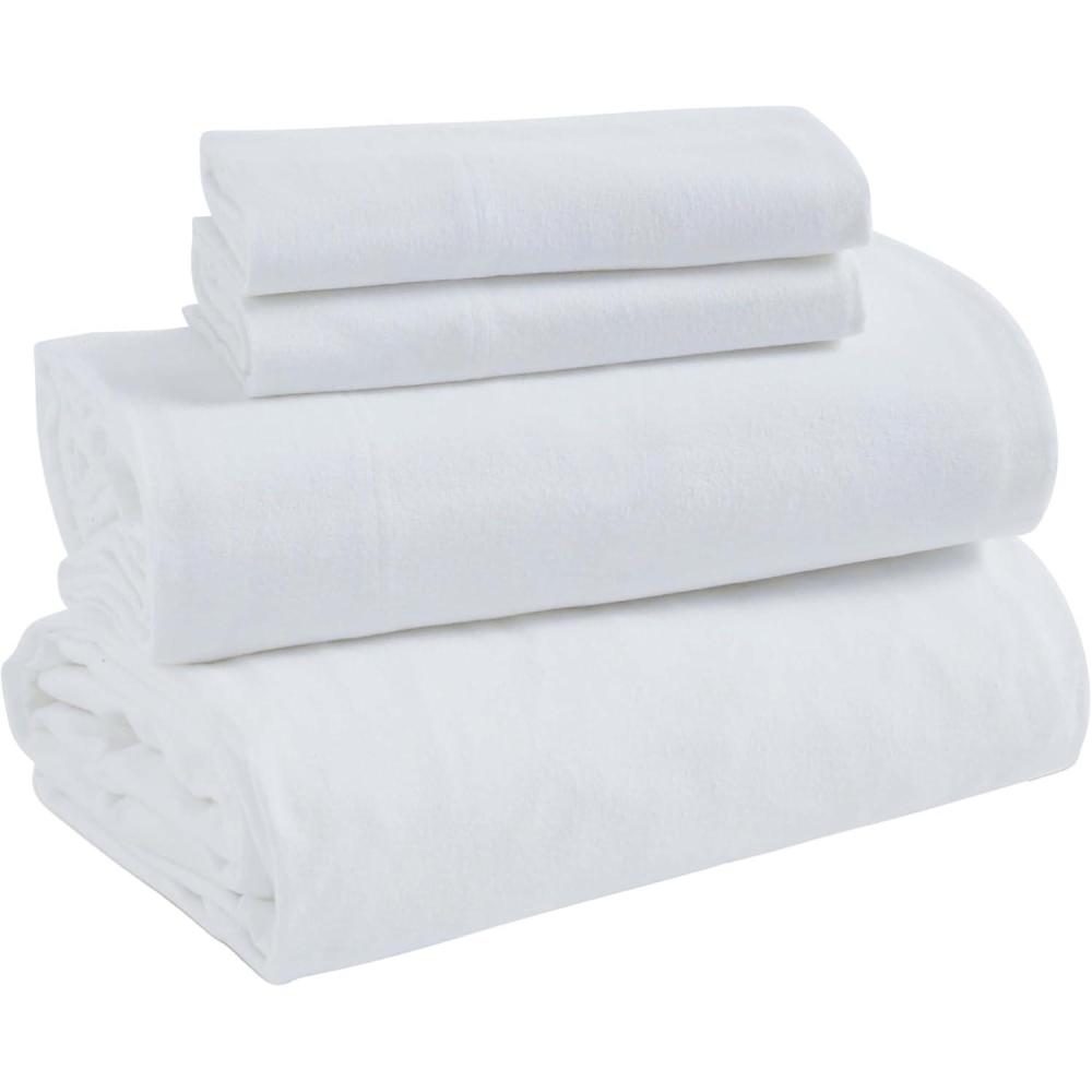 imageSuperior Extra Soft All Season 100 Brushed Cotton Flannel Solid Bedding Sheet Set with Deep Pockets Fitted Sheet  Navy Blue King SizeWhite