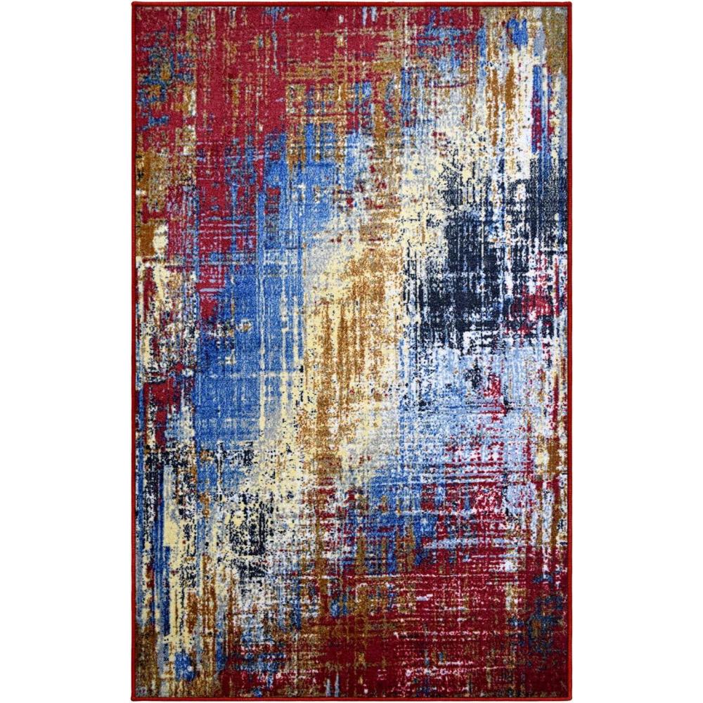 imageSuperior Fingal Modern Abstract Indoor Area Rug for Living Room Bedroom Office Kitchen Dining Washable Rugs Foam Backing Arona Collection 4 x 6 Red4 x 6
